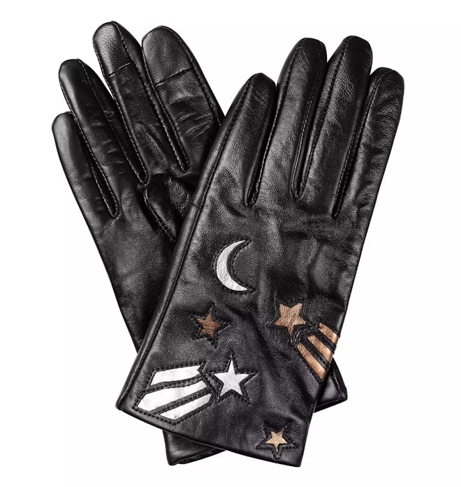 Moon & Star Black Leather Gloves