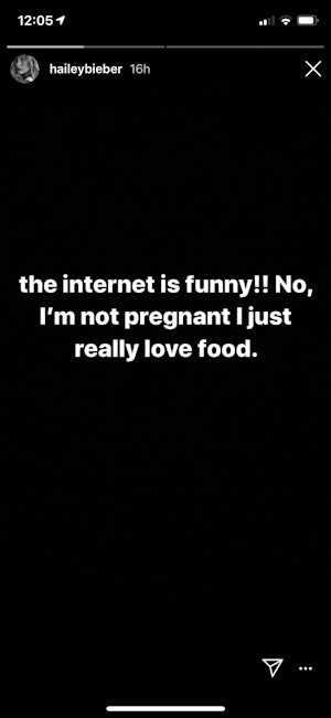 Hailey Baldwin shuts down pregnancy rumors on Instagram. 