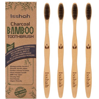 Isshah Activated Charcoal Bamboo Toothbrushes (4-Pack)
