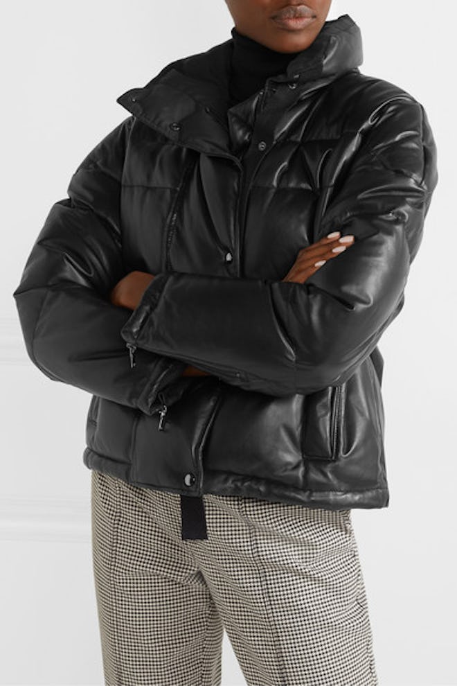 Cropped Quilted Leather Down Jacket