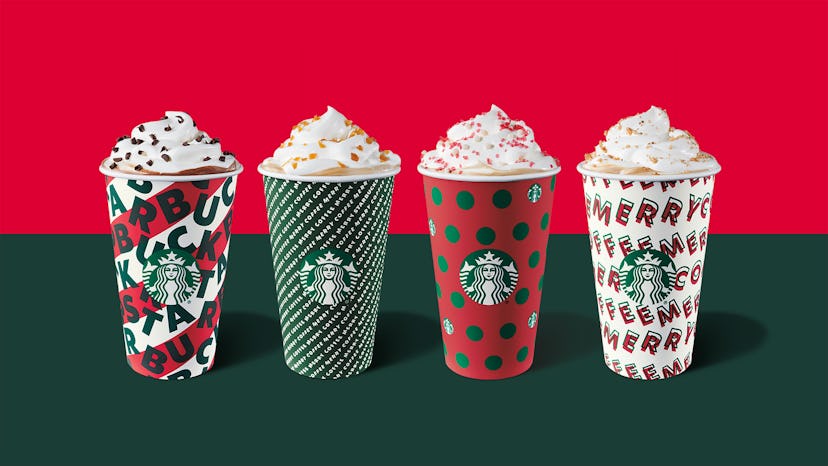 Starbucks holiday cups and beverages are available in stores beginning Nov. 7. 