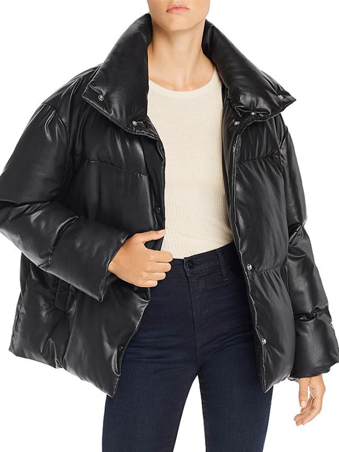 Oversize Faux Leather Puffer Jacket