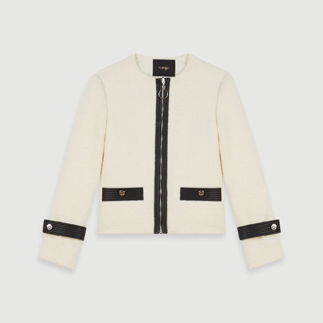 Zipped Tweed-Style Contrast Jacket 