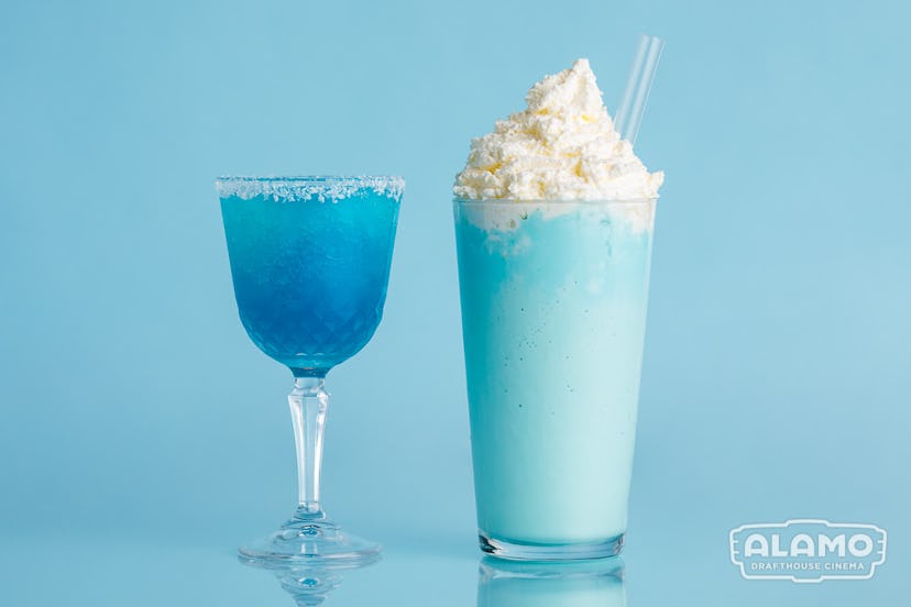 A milkshake and a blue drink at Alamo Drafthouse's 'Frozen 2' Parties