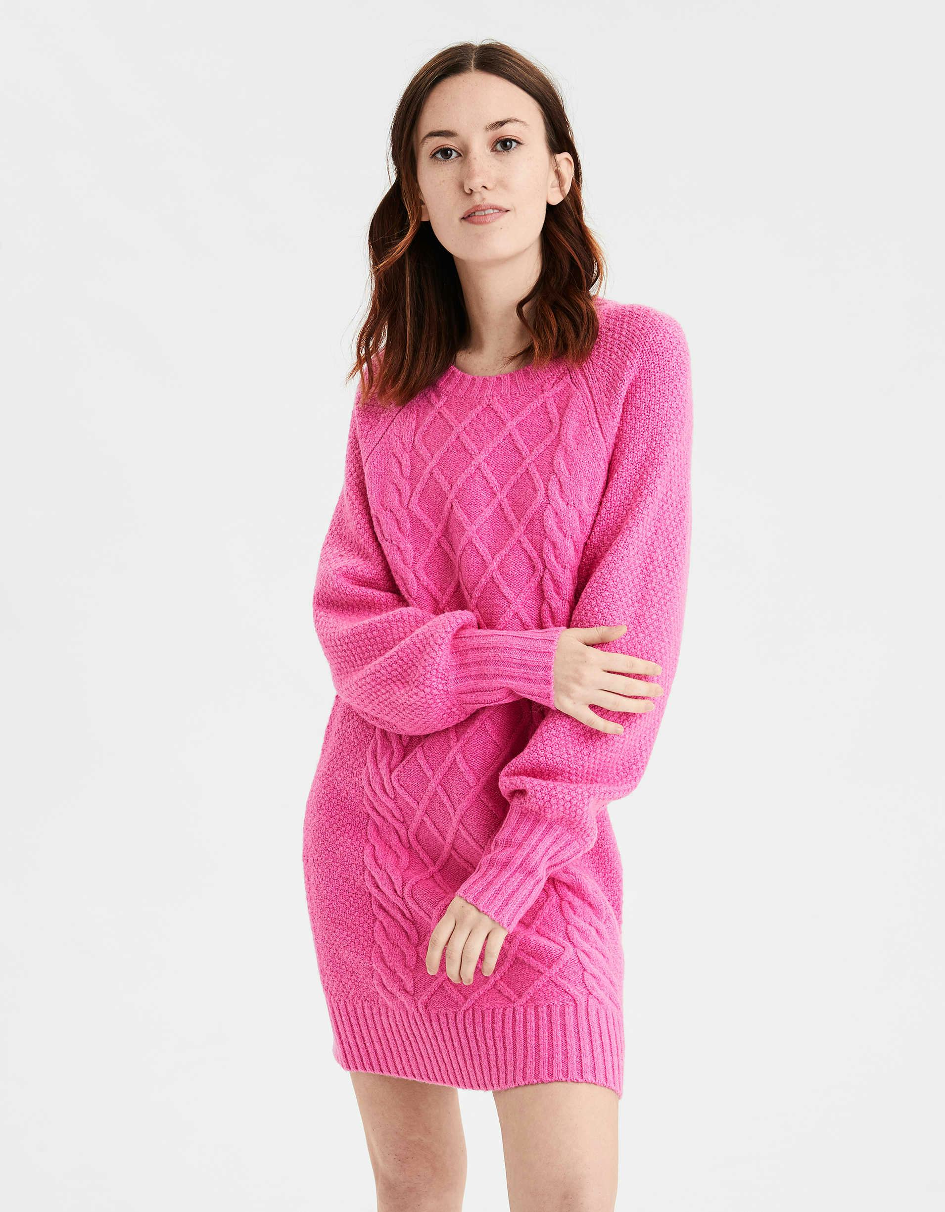 pink cable knit sweater dress