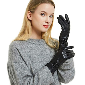 Womens Winter Leather Touchscreen Gloves 