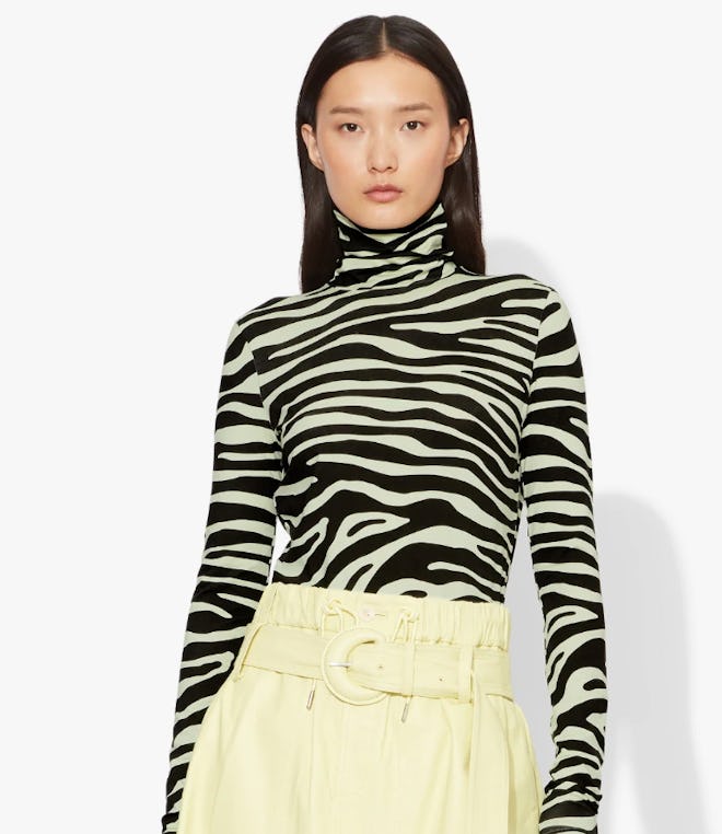 Zebra Print Jersey Long Sleeve Turtleneck