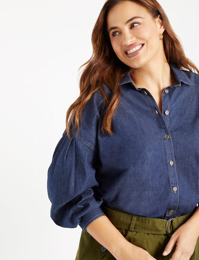 Chambray Button Down with Drop Shoulder