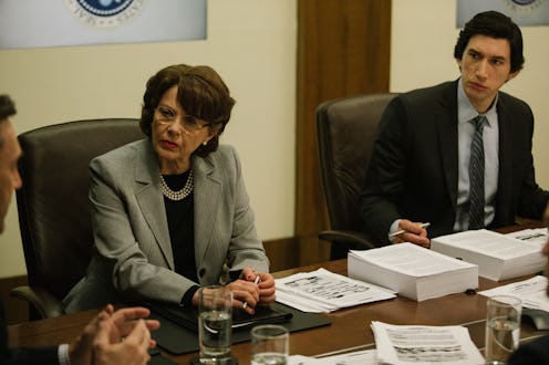 Annette Bening as Dianne Feinstein and Adam Driver as Daniel Jones in The Report