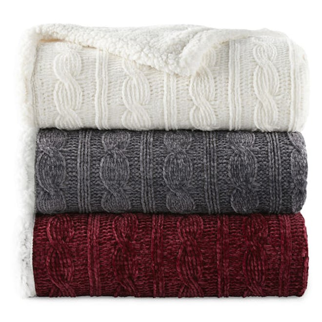 North Pole Trading Co. Faux Chenille Sherpa Knit Throw