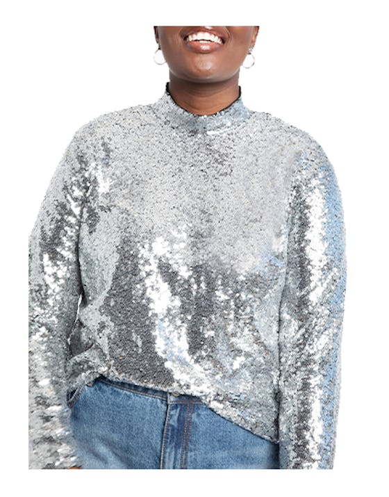 ELOQUII Women's Plus Size Cropped Sequin Turtleneck