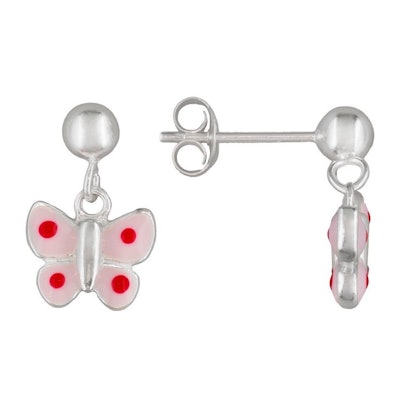 Enamel Butterfly Sterling Silver Children's Dangle Earrings