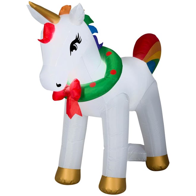 6 ft. Pre-Lit Life Size Airblown Inflatable Christmas Unicorn with Metallic Detail