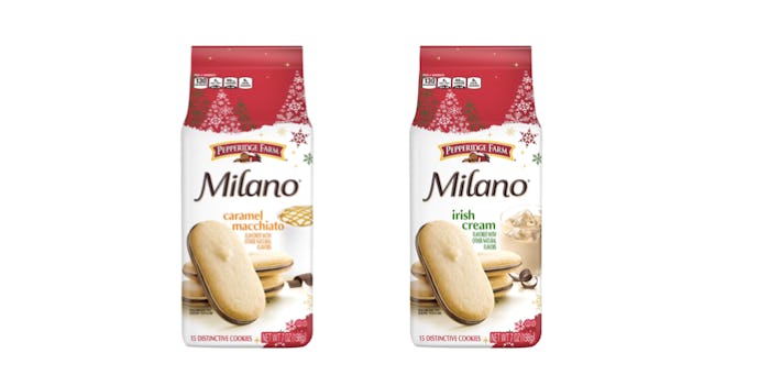  New Milano cookie flavors from Pepperidge Farm include Caramel Macchiato and Irish Cream. 