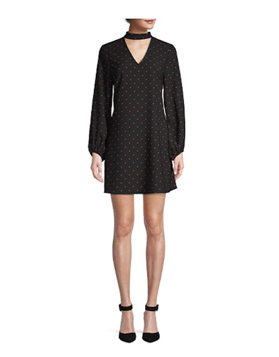 Scoop Blouson Sleeve Keyhole Mini Dress Dot Print Women's