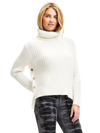 Scoop Women's Ribbed Turtleneck Sweater with Side Buttons
