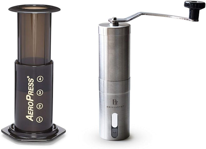 Aerobie AeroPress Coffee Maker with Brillante Manual Burr Coffee Grinder