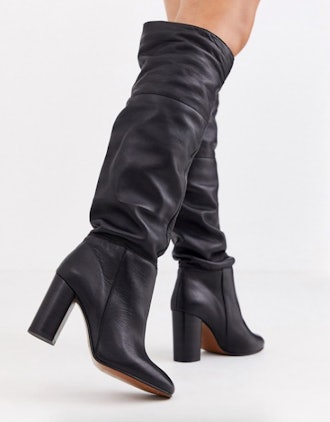 Depp Black Leather Slouch Knee Boots