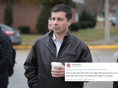 Pete Buttigieg holding a coffee cup