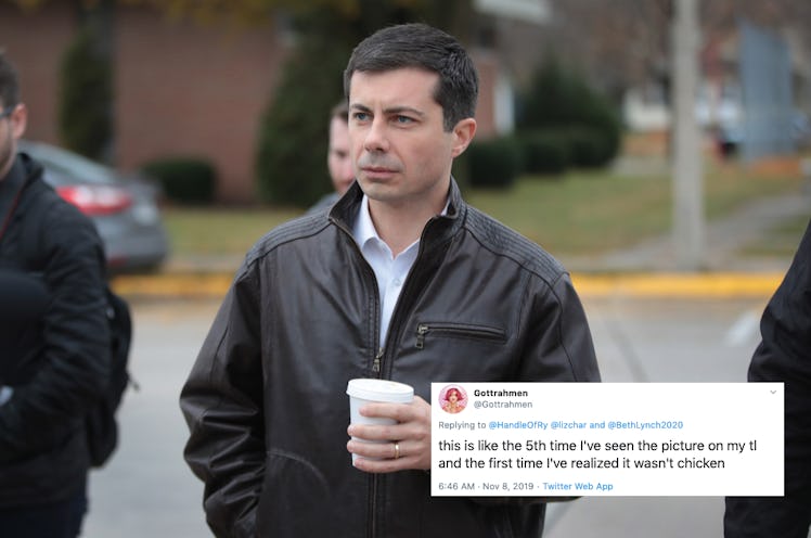 Pete Buttigieg holding a coffee cup