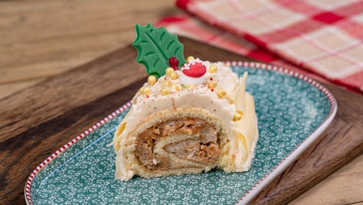 The churro yule log is available at Disneyland's holiday celebration.