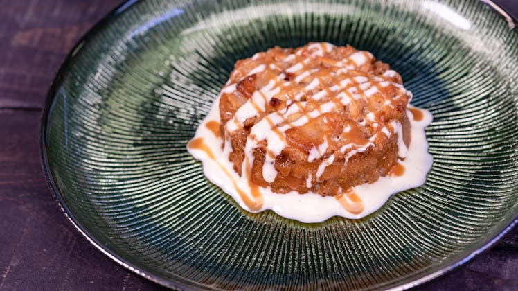 The caramelized apple cake covered in a salted caramel sauce is offered at Disneyland's holiday cele...