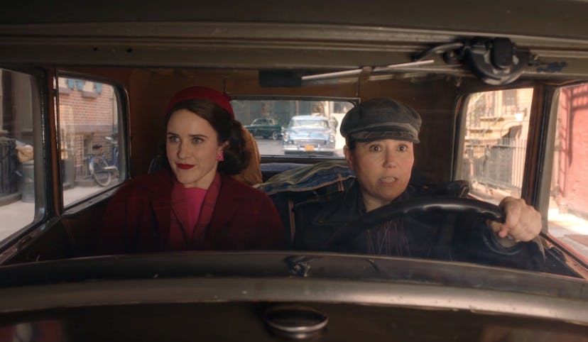 Rachel Brosnahan as Midge Maisel and Alex Borstein as Susie Myerson in The Marvelous Mrs. Maisel