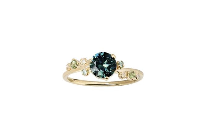 Green Sapphire and Tourmaline Organic Crossover Ring