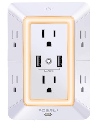  POWRUI 6-Outlet Extender with USB Charging Ports and Night Light