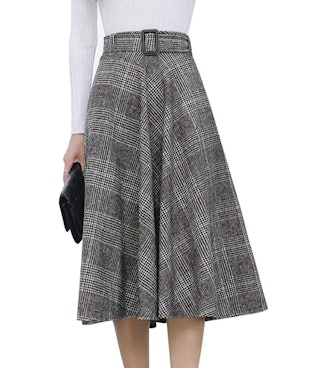 Tanming Elastic Waist Wool Midi Skirt