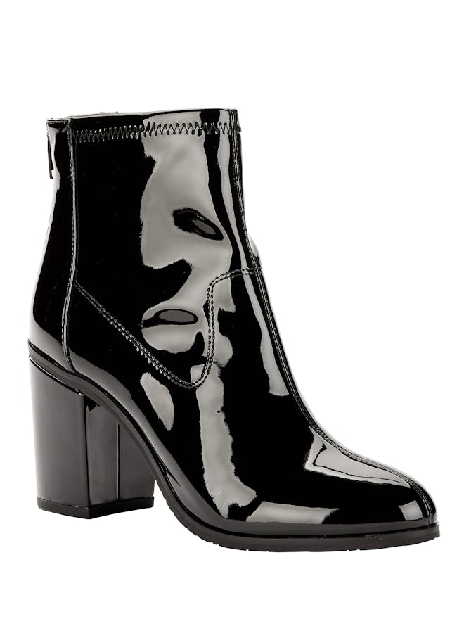 Melrose Ave Vegan Patent Leather Back Zip Block Heel Bootie