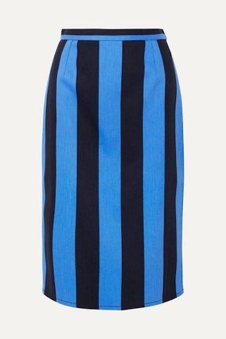 Striped Denim Midi Skirt