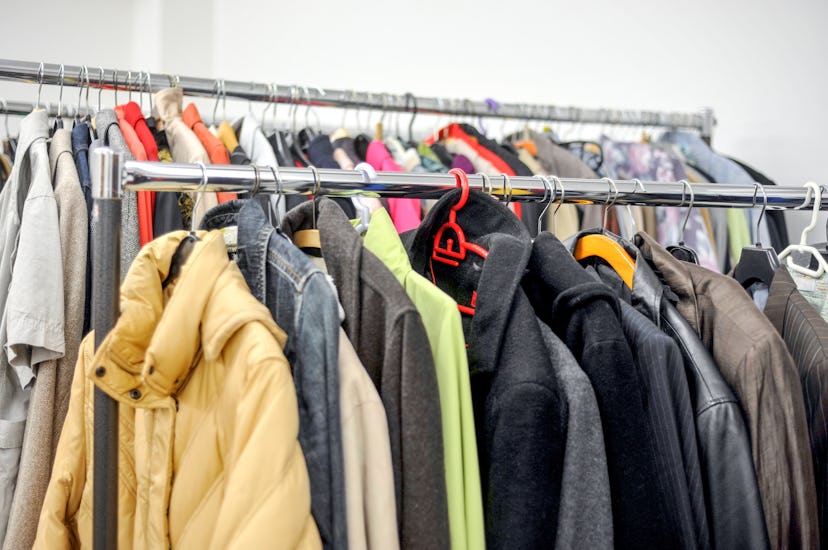 where to donate winter coats; Coats hanging on a garment rack