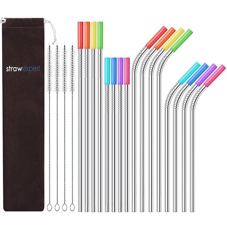 StrawExpert Reusable Stainless Steel Straws (Set of 16)