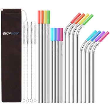 StrawExpert Reusable Stainless Steel Straws (Set of 16)