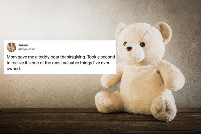 A tweet from a man whose mom gave him a teddy bear made of his grandpa's shirts is getting the inter...