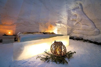 Each igloo comes with actual beds and images of polar animals on the wall. 