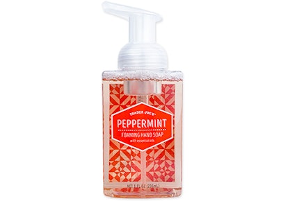 Trader Joe's peppermint foaming hand soap will make your bathroom sink the most festive.