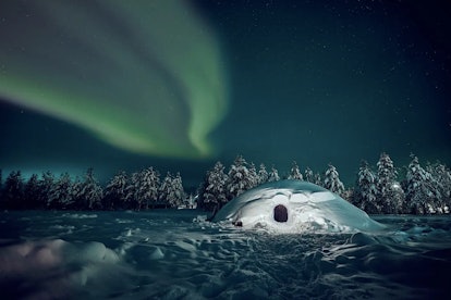 If you're lucky, you'll be able to see the Northern Lights from outside your igloo. 