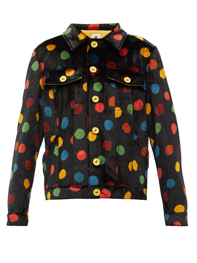 Polka-dot Print Upcycled-Velvet Shirt Jacket