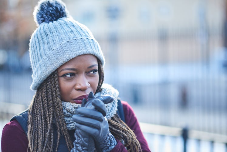Black woman cold in winter