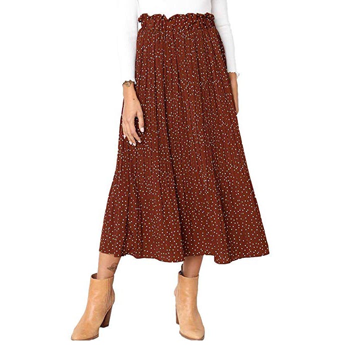 Exlura High Waist Polka Dot Pleated Skirt