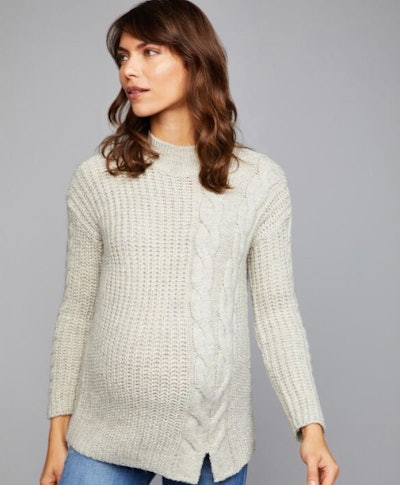 Cable Knit Mock Neck Maternity Sweater