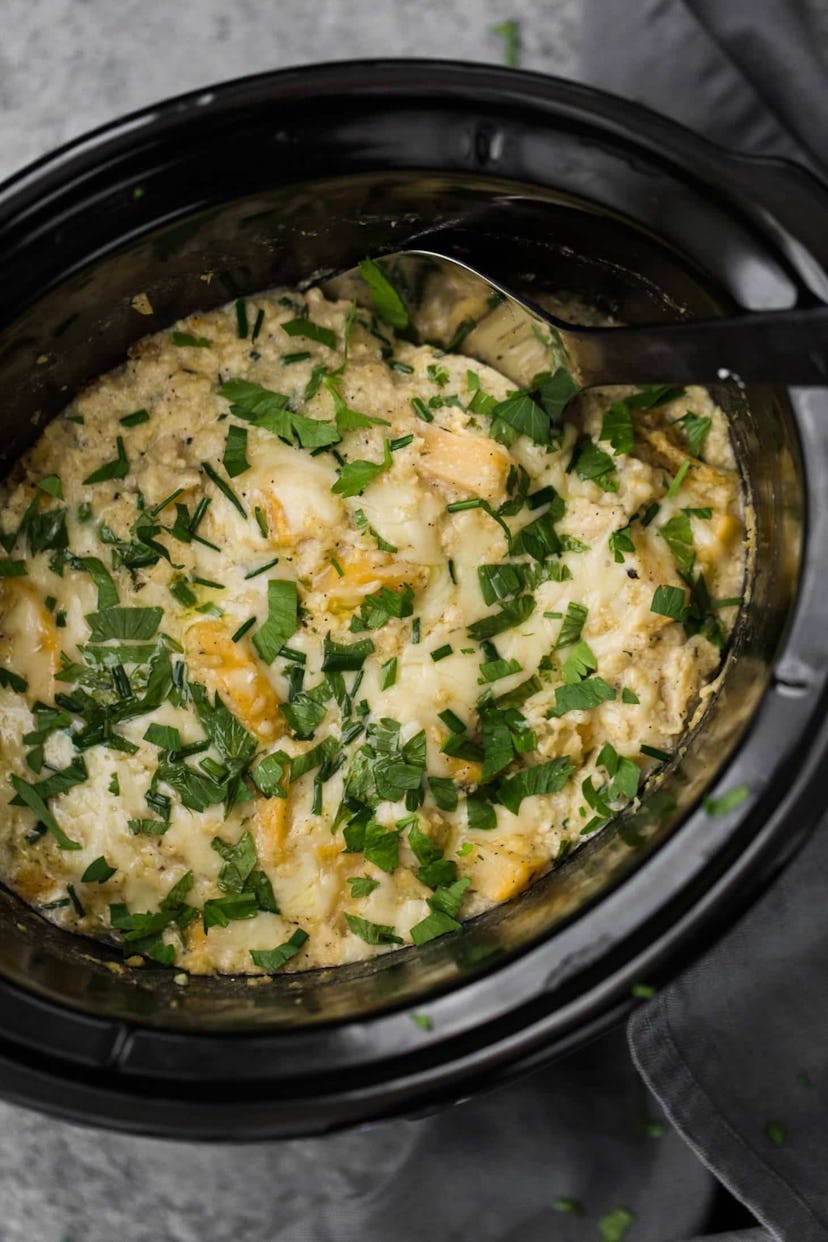 slow cooker full of millet rutabaga gratin 