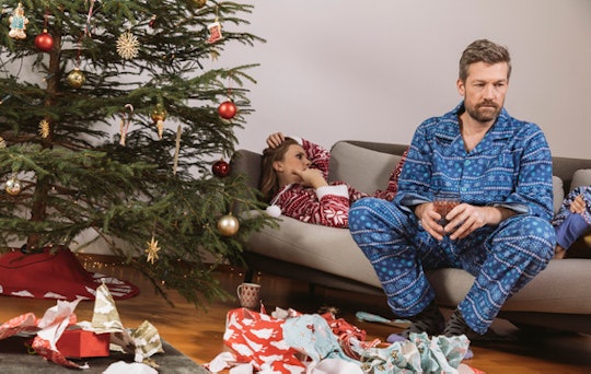 stressed couple on christmas morning