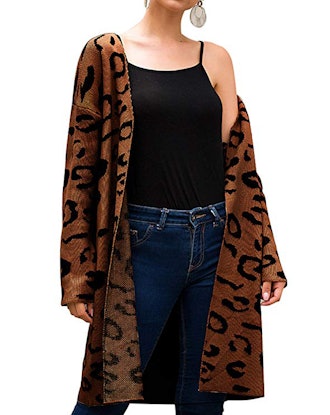Angashion Long Sleeve Leopard Print Cardigan