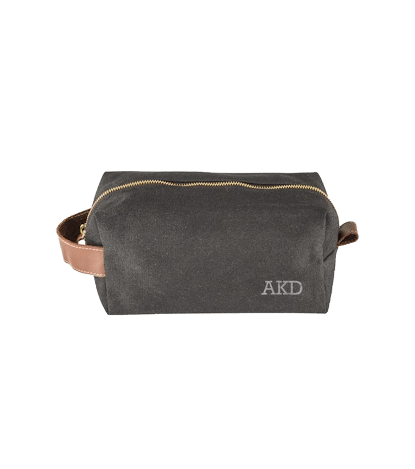 Personalized Men’s Waxed Canvas and Leather Dopp Kit, Black