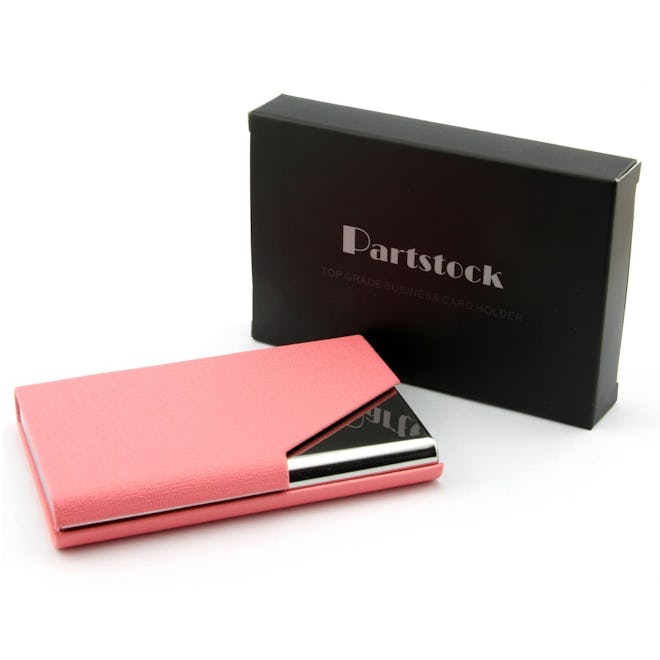 Partstock Business Name Card Holder Luxury PU Leather & Stainless Steel Multi Card Case