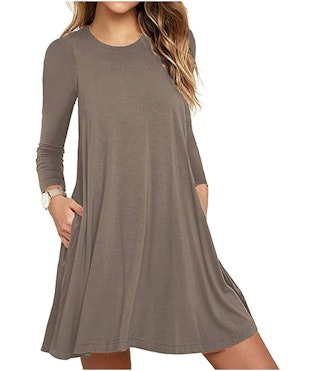 Unbranded* Women's Long Sleeve Pocket Casual Loose T-Shirt Dress