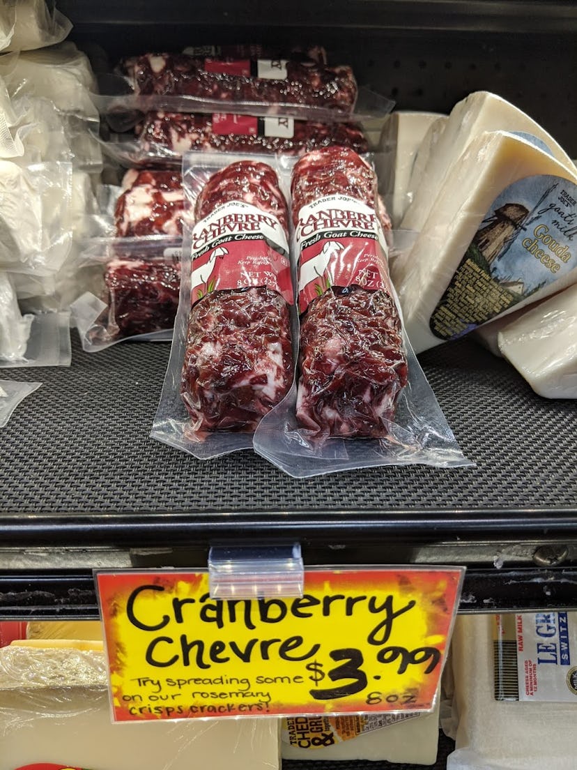 Trader Joe's display of packed, pre-made Cranberry Chevre